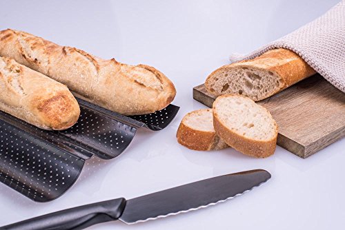 culinario Baguette Backblech, 38 x 24 x 2 cm, aus perforiertem Metall, mit Antihaft-Beschichtung, Profi-Qualität - 4