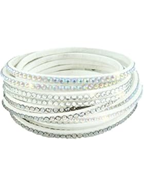 Armband Wrap Slake Strasssteine Brillant Kristall Kaskade Wildleder Leder weiss