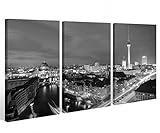 Leinwand 3 tlg. Berlin schwarz weiß Skyline Stadt Bilder Wandbild City 9A502 Holz-fertig gerahmt -direkt Hersteller, 3 tlg BxH:120x80cm (3Stk 40x 80cm)