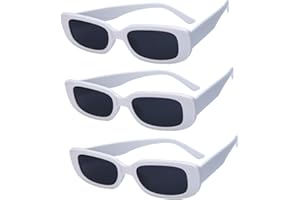 JXUANE 3 Pack Retro Square UV400 Rectangle Sunglasses - White Fashion Glasses for Women, 90s Style