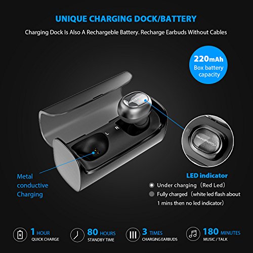 SoundPEATS Q29  Auriculares Bluetooth 4 1 sin cables inalambricos  est  reo  cancelaci  n de ruido con Mic  para deporte  color negro