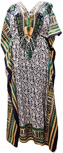 PLUS SIZE TRIBAL FLORAL SUMMER/FESTIVAL PRINT DRAWSTRING BATWING SLEEVE KAFTAN DARK BLUE