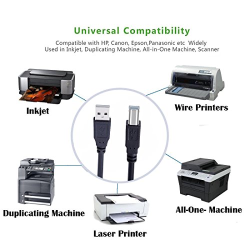 Snodic USB 2 0 imprimante scanner c  ble cordon USB Type A m  le vers B m  le haute vitesse pour HP  Canon  Lexmark  Epson  Dell  Xerox  Samsung  10ft 3 05m 
