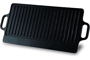 ‎BAUMALU Baumalu - 38 cm Gusseisen-Grillplatte, beidseitig nutzbar, schwarz, ideal für Gas und Ofen, Maße 38 x 23 cm, perfekt für gesunde und schmackhafte Zubereitung