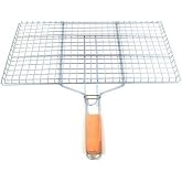 Barbecue Grating with Wooden Handle Galvanized Stainless Cage Iron 25 x 40 cm