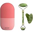 EASYSHOP Jade Roller & Gua Sha Stone -Kit Set Of 3 With Ice Roller For Face, Guasha Facial Tool & Gua Sha Stone For Face, Facial Ice Roller & Ice Massager Jade Roller For Face Massager Multicolour