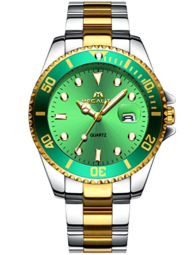 Herren-Uhren-Edelstahl-Mnner-30M-Wasserdicht-Luxus-Design-Datum-Kalender-Gro-Mode-Armbanduhr-Geschfts-Beilufig-Sport-Kleid-Analog-Quarz-Schwer-Uhr-mit-Grn-Zifferblatt-Silber-Gold-Uhrenarmband