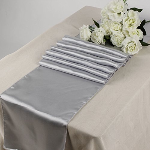 Events n Fabrics ENF Lot DE 10 Chemin de Table en Satin pour Mariage Banquet Fête Décoration de Cas, Satin SR30- Light Silver