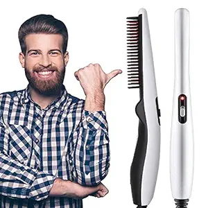 AKARAN Quick Hair Styler for Men Electric Beard Straightener Massage Hair Comb Beard Comb Multifunctional Curly Hair Straightening Comb Curler, Beard Straightener, Beard Straightener For Men(White)