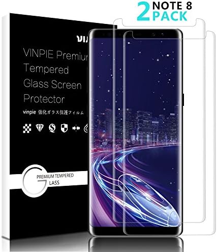 Galaxy Note 8 Screen Protector, Vinpie [2 Pack] Galaxy Note 8 Tempered Glass 3D Screen Protector, 9H Hardness, Full Coverage, Anti-Fingerprint HD Screen Protector Film - Transparent