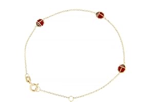 FORME DI LUCCHETTA Lucchetta - Joyas de Oro para Niña con Mariquita - Pendientes - Colgante - Pulsera - Collar, Oro Amarillo 9K