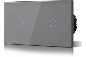 BSEED Interruptor Tactil luz pared, Interruptor Conmutador de Cristal,Interruptor con luz Piloto,Sin Función Wifi,1 Gang 2 Vía,157mm Gris