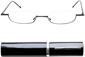 Mini Brille Mini Lunettes de Lecture à Monture Demi-Lune Légère en Métal – Boîte Lunette Mince en Aluminium Inclus – Lunettes Homme et Femme
