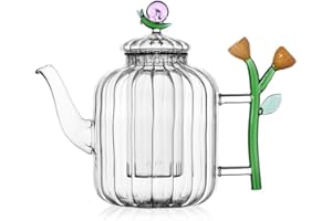 Ichendorf Milano dzbanek do herbaty, chioccola i kwiat bursztynowy, kolekcja botaniczna, 120 cl, szkło borokrzemianowe, ręcznie robione