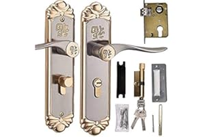 REGUN Set di Maniglie per Porte, Leva per Maniglia per Porta, Maniglia per Interni Durevole Europea, Cilindro per Serratura per Porte Interne con Chiavi, per Porte in Legno o Porte della Camera da Letto
