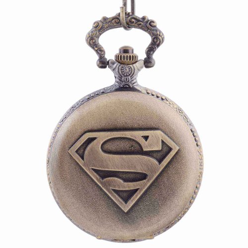 Superman The Man of Steel Superhero Quartz Pocket Watch Chain Value Quality Bronze