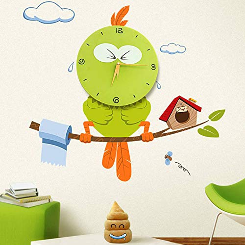 Preisvergleich Produktbild QAQ Kontinentales Einfaches Wohnzimmer Der Kreativen Stummen Aufkleberwanduhr-Karikatur,Green,OneSize