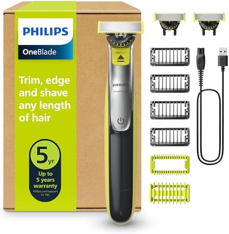 Philips OneBlade QP2834/31 - Regolabarba elettrico 360 autentico, per viso e corpo, 3 lame da 360, 4 pettini per barba (1, 2, 3, 5 mm), 1 kit per il corpo