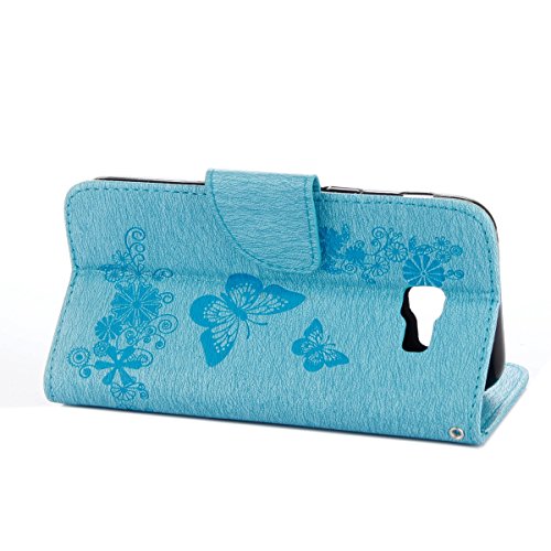 Galaxy A5 2017 Hülle,Samsung Galaxy A5 2017 Blumen Case,JAWSEU Retro Prägung Schmetterling Blumen Muster Kunstleder PU Leder Strap Brieftasche Bookstyle Magnetverschluss Schutzhülle Handytasche Case Cover Etui mit [Ständerfunktion] und [Kartenfächer]für Samsung Galaxy A5 2017+1xSchwarz Glitzer Bling Eingabestift-Blau Schmetterling - 4