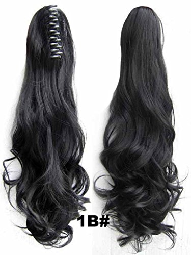 Queen Wig Long wave Ponytail Claw Clip in on Hair Piece Extension Hairpiece - #1b Natural Black