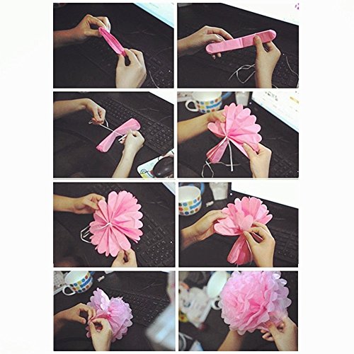 Veewon 9pcs mischen Tissue Papier Pom Poms Papier Laternen Pompoms Blume für Hochzeit, Geburtstag, Baby Dusche und Weihnachtsfeier Dekoration (Blau+LightBlue+Weiß) - 3
