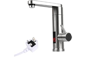 EUNEWR 220v Instant Heating Faucet, Tankless Quick Hot Tap with Led Digital Display, 360º Swivel Stainless Steel Heating Tube Electric Hot Water Heater Mixer Faucet for Kitchen Home Facilitie (A)