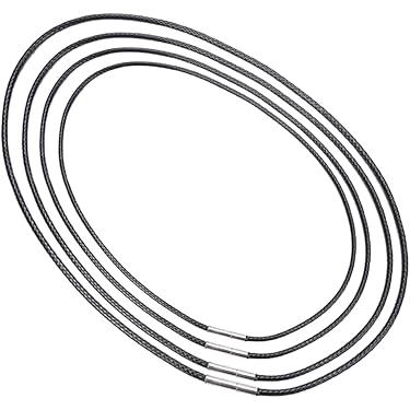 4 Collane/Bracciali In Ecopelle Nera - Catena Intrecciata, Chiusura In Acciaio Inox, Per Ciondoli, Lunghezze 40-55 Cm