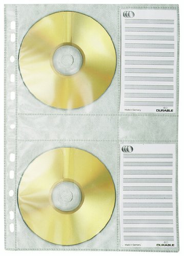 Durable 522219 CD/DVD-Hüllen A4 für 4 CDs/DVDs, aus PP, Beutel à 5 Stück, transparent