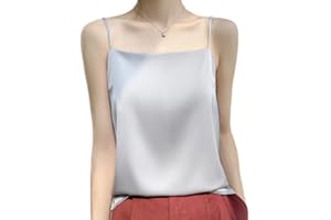 ZIRONG Ladies Silk Vest,Womens Silver Grey Basic Camisole Satin Tank Top Summer Cool Silk Sleeveless Casual Tank Shirt Daily Wear, Shopping,Tops Under Suits