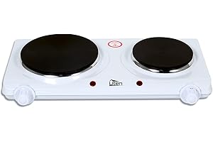 Uten Plaque électrique 2 feu, 1900W-2250W Portable Plaque de Cuisson Chauffante Double, Peut être Chauffé Rapidement, Contrôlé Par Thermostat Cuisson, La Friture Conservation des Aliments, Cuisine
