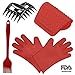 Produktbild Thiroom grillen / kochen - handschuhe, fleisch klauen, trivet matten und heften pinsel zum kochen, grillen, backen, wasserdichtem,grillen hochwarmfester auf 425°F (rot)