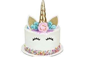 HJHL Unicorn Cake Topper Set, 6 Pieces, Gold, Party Supplies for Birthday, Baby Shower, Wedding, Yellow