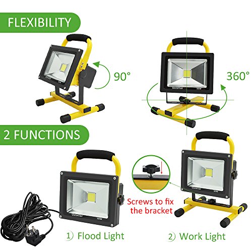 Ustellar 2400LM 30W LED Baustrahler( Ersetzt 200W), IP65 Wasserdicht LED Werkstattlampen, Flutlicht Scheinwerfer mit 5M Netzkabel, Für Arbeiten, Autoreparatur. 6000K Kaltweiß - 3