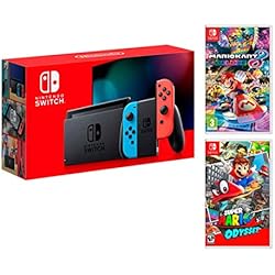 Nintendo Switch-Konsole 32Gb Neon-Rot/Neon-Blau + Super Mario Odyssey + Mario Kart 8 Deluxe - Super Mario Pack