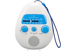 Sarini Radio FM de Salle de Bain sans Fil étanche, Radio de Douche AM FM Portable, Haut-Parleur intégré, Radio numérique alimentée par Batterie avec Sangle de Transport