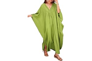 Bsubseach Femme Longue Robe de Plage Eté Casual Caftan avec Col en V et Manches Chauve-Souris Djellaba Grande Taille Kaftan Cache-Maillot Maxi Kimono
