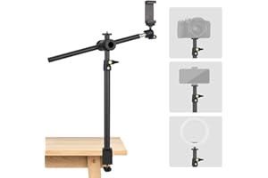JEBUTU OS01 Tischstativ Overhead Stativ Handy, 32.5-55cm Einstellbar Kamera Halterung für Klein Kamera, klemmstativ mit Flexible Arm & 1/4" Kugelkopf für Webcam, Ringlicht, Live Streaming