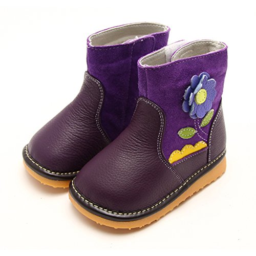 Freycoo Girls Squeaky Boots Real Leather Infant Baby Toddler Flower Purple UK 5 / EU 21