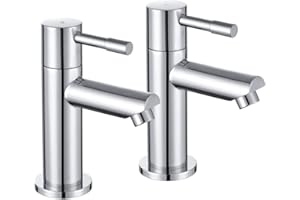 Wasserrhythm Bath Pillar Taps Pair Twin Tub Tap Traditional Two Holes Lead-Free Stainless Steel Chrome Hot and Cold Water Bathroom Tap 2 Bathtub Taps 1/4 Turn