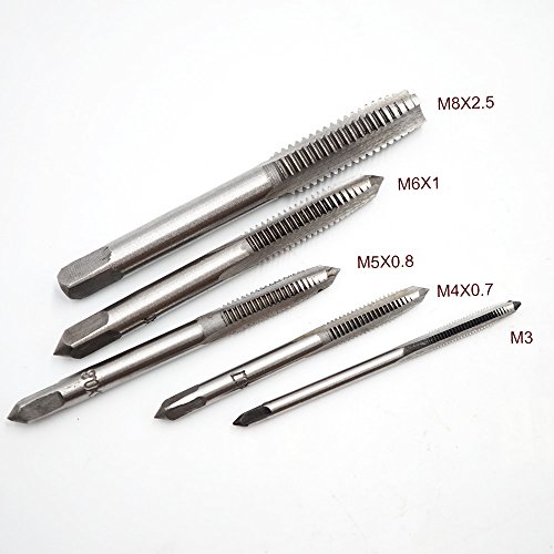 JTENG 5 teilig HSS Gewindebohrer Set Handgewindebohrer Satz Schälanschnitt Metrisch Bohrer Schraube Senker Werkzeuge Bohrer-Bit Set Handschraube Gewinde metrischer Stecker M3-M8 - 3