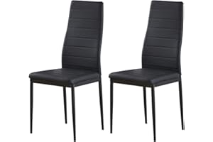 BonChoice Black PU Leather Dining Chairs Set of 2 High Back with Metal Legs for Dining Room Kitchen, Side Chairs for Restaurant Office Meeting Home/Commercial