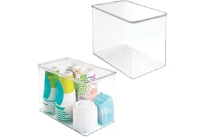 mDesign Set da 2 organizer cucina con coperchio – Vaschetta da frigo impilabile per cucina e dispensa – Capiente contenitore alimenti per tè, caffè e snack in plastica senza BPA – trasparente