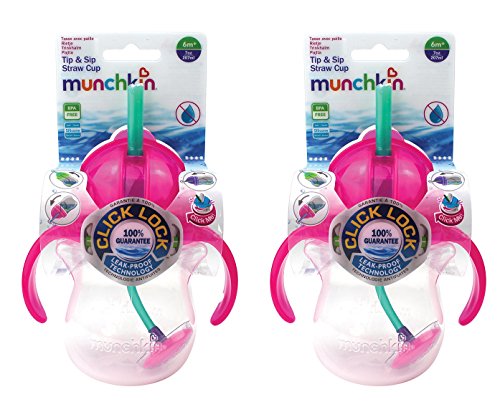 Munchkin Baby 2 Pack Tip & Sip Straw Cups Pink 7OZ 6 months +