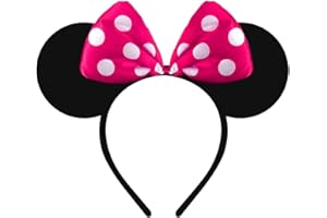 Youngly® Minnie Mouse Ears Headband – Red Bow & Polka Dot Alice Band – Girls Costume Party Accessories, Fancy Dress, Mickey Mouse Theme Birthday, Halloween