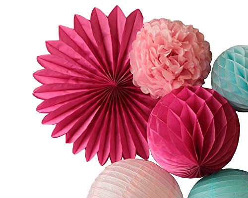 SUNBEAUTY 7er Set Rosa Pink Blau Kombination Feier Dekoration
