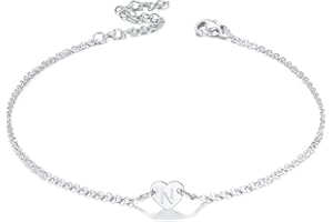 FaithHeart Initials Anklets for Women Stainless Steel Heart Charm Ankle Bracelet with Letter A-Z Foot Chain Anklet Adjustable Barefoot Jewellery Summer Gifts for Girls