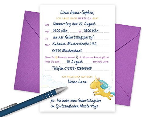 8er oder 15er Set (inkl. Umschläge): Einladungskarten „Einhorn“ für den Kindergeburtstag oder anderen Anlass – hochwertige Geburtstagseinladungen für Mädchen, Kinder - 2