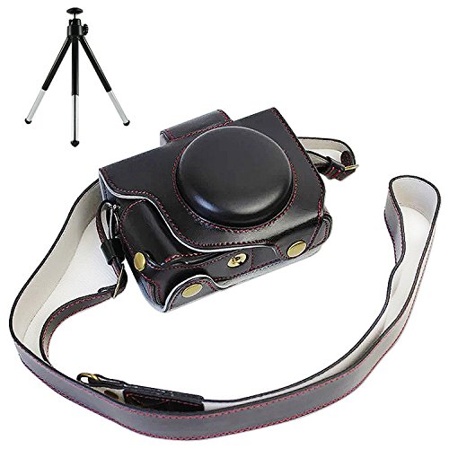 First2savvv Premium Qualität schwarz Ganzkörper- präzise Passform PU-Leder Kameratasche Fall Tasche Cover für Canon PowerShot G5 X mit Mini-Stativ -XJD-G5X-HH01G6