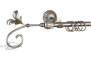 Spazio Casa Bastone per Tenda in Ferro Battuto da 2,00 cm con finali Modello Foglia - Bronzo Anticato, 150 cm