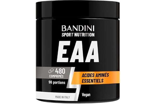 Bandini® EAA Essential Amino Acids 480 Comprimés - 9 Acides Aminés Essentiels - Complément Alimentaire - Sportifs et Athlètes - Puissant Pre-Workout - Suppléments Vegan & Zéro Sucre - 96 Portions